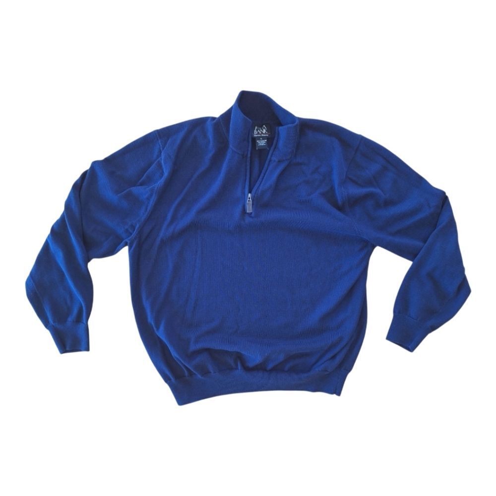 Jos A Bank Signature Collection Pima Cotton Sweater Blue 1/4 Zip Men's size XL